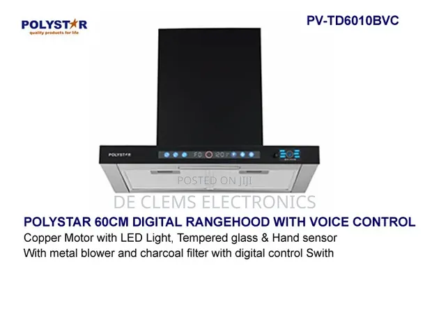 Polystar 60cm T Shape Kitchen Extractor Hood with Voice Command - 1