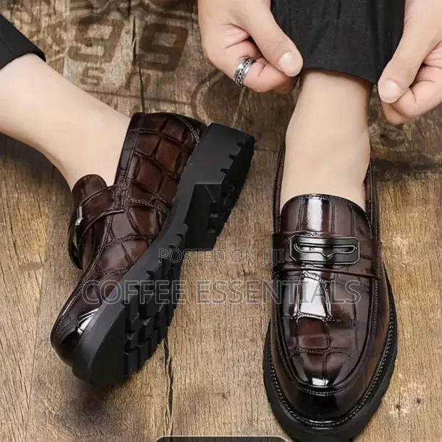 Men's Brown Leather Loafers - Crocodile Embossed - 1
