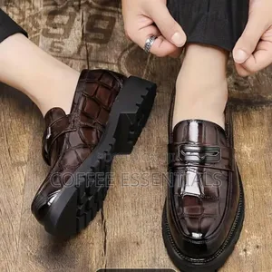 Men's Brown Leather Loafers - Crocodile Embossed