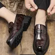 Men's Brown Leather Loafers - Crocodile Embossed - 1
