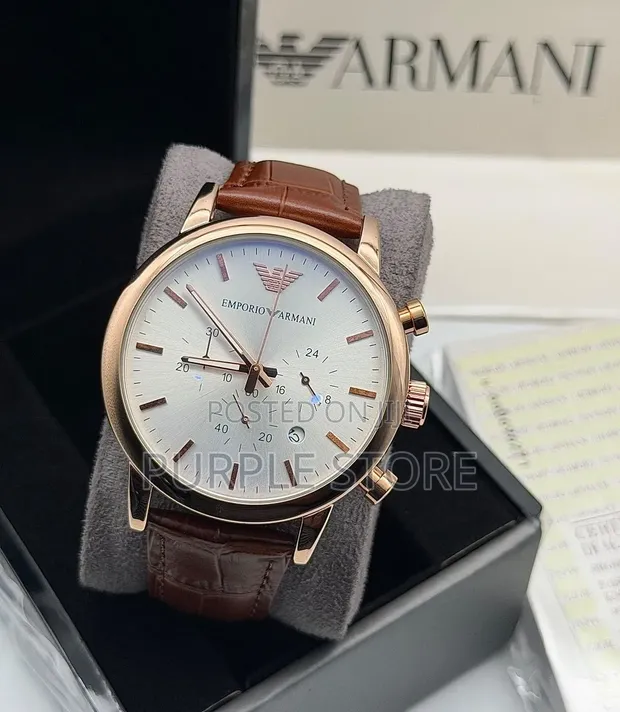 Emporio Armani Chronograph Leather Watch for Men - 1