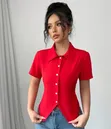 Victory Candy Classic Red Cotton/Polyester Long Sleeve Crop T-Shirt - 3