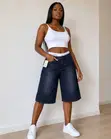 Distressed Asymmetrical Denim Jorts - 1