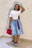 Distressed Asymmetrical Denim Jorts - 3