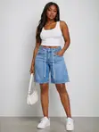 Distressed Asymmetrical Denim Jorts - 4
