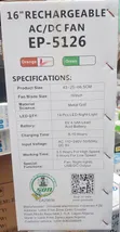Easy Power Rechargeable Table Fan 16" - 2