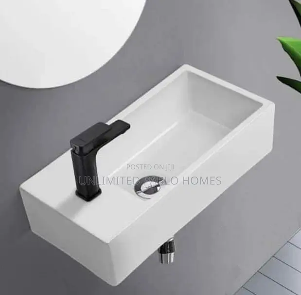 Premium Wall Hung Basin - Matte Black Faucet - 1