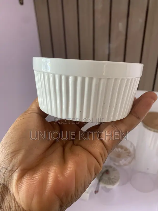 White Porcelain Ramekin Set - Fluted Exterior - 1
