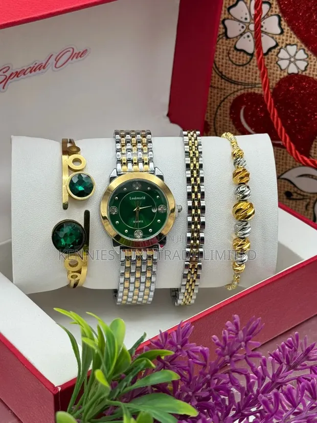Ladies Fashion Jewelry Set - Silver & Green - 1