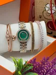 Ladies Fashion Jewelry Set - Silver & Green - 2