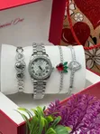 Ladies Fashion Jewelry Set - Silver & Green - 3