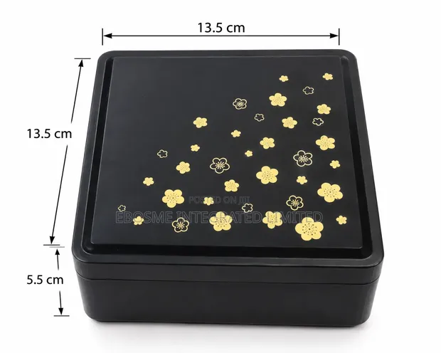 Japanese 4.5 Jubako Food Serving Box - Black Floral - 1