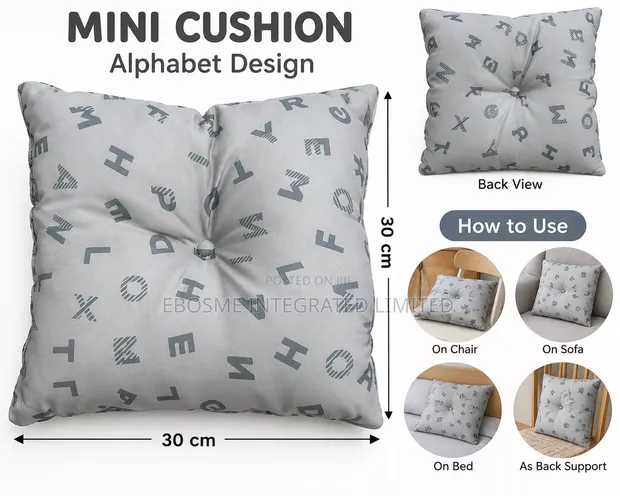 Mini Alphabet Decorative Cushion 30x30cm - Grey - 1