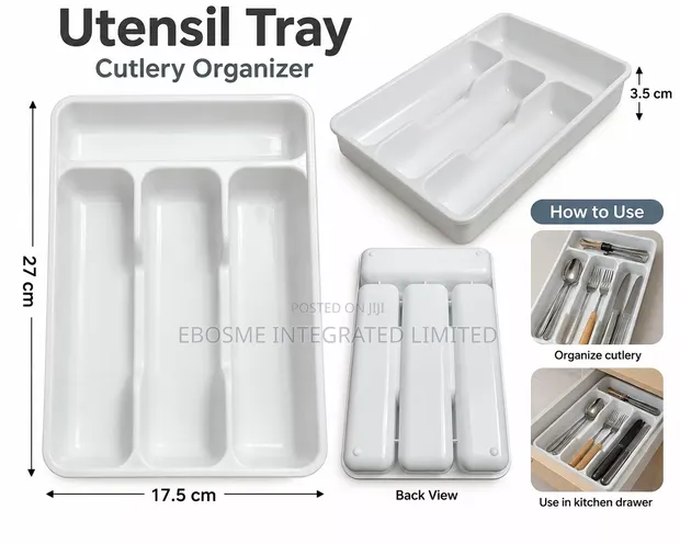 Japanese 4-Compartment Cutlery Organizer Tray - White - 1