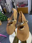 Zara Brown Flat Sandals with Gold Design - 5