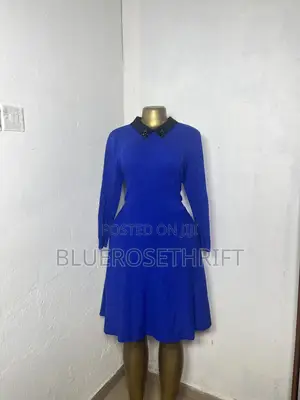 Quality Thrift Gown - Blue Knit & Silky Dress