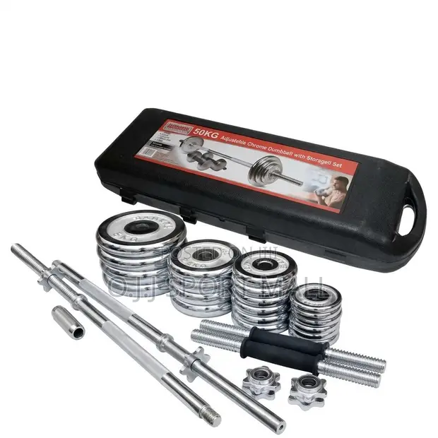 50KG Adjustable Chrome Dumbbell Set with Storage Box - 1