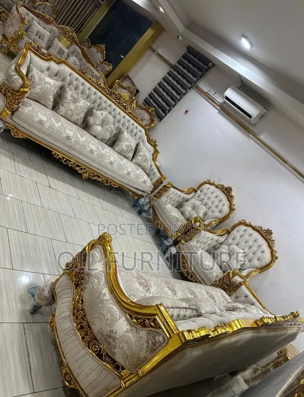 Premium Italian Carved Gold Living Room Furniture Set - 1