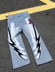 Designer Graphic Wing Print Loose Fit Denim Jeans - 2