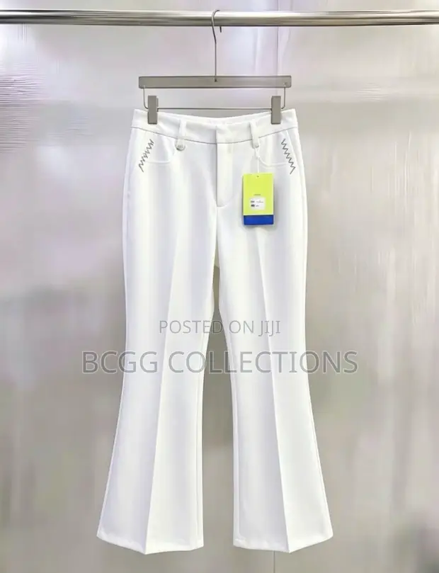 Designer Tailored Flare Trousers with Pocket Embroidery (Wine/White) - 1