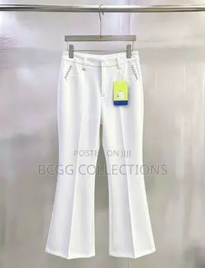 Designer Tailored Flare Trousers with Pocket Embroidery (Wine/White)