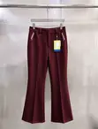 Designer Tailored Flare Trousers with Pocket Embroidery (Wine/White) - 2