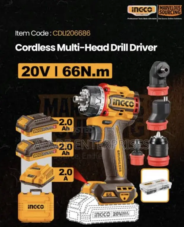 Ingco 20V Cordless Multi-Head Drill Driver 66Nm - 1