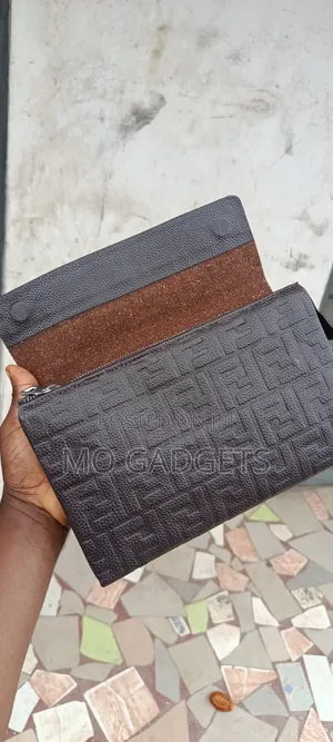 Stylish Men's Embossed Leather Handbag / Clutch Bag - Dark Brown