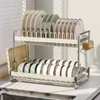 2-Tier Stainless Steel Dish Rack with Drain Board - 2