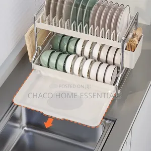 2-Tier Bakin Karfe Wurin Wanke Kasko Tare da Drain Board