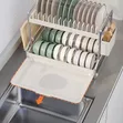 2-Tier Stainless Steel Dish Rack with Drain Board - 3