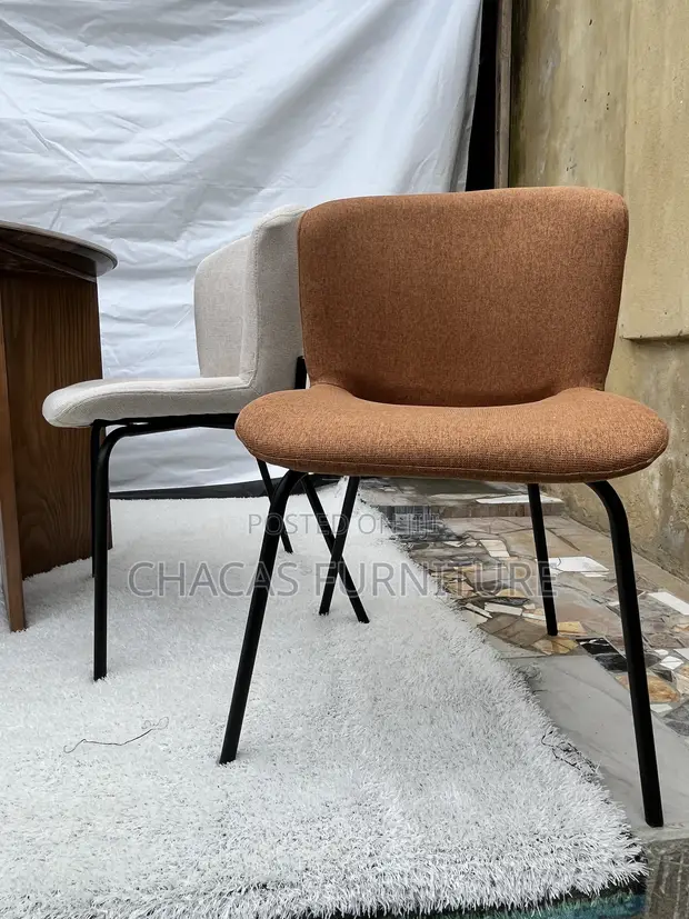 Modern Textured Fabric Accent Dining Chair with Black Metal Legs - 1