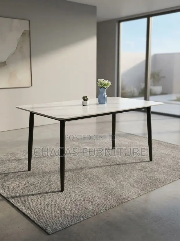120cm Modern White Marble Dining Table with Black Metal Legs - 1