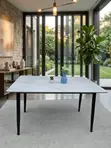 120cm Modern White Marble Dining Table with Black Metal Legs - 2