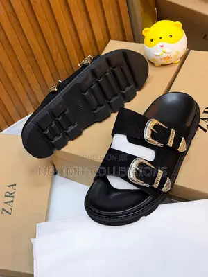 Zara Double Strap Slides - Black