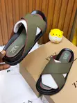 Olive Green Leather Criss-Cross Strap Zara Slides - 1