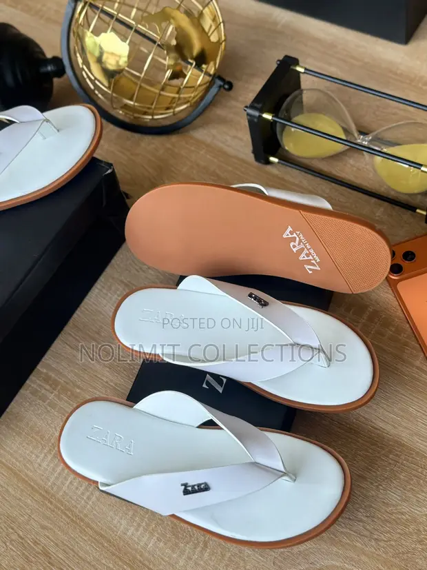 White Leather Zara Slides for Men - 1