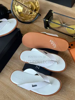 White Leather Zara Slides for Men
