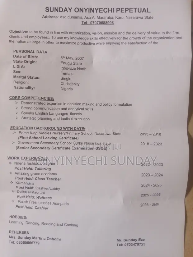 Housekeeping Cleaning CV - Hardworking & Obedient - 1
