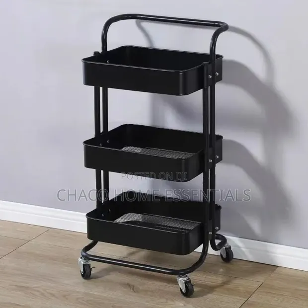 3-Tier Metal Rolling Storage Trolley Mai Amfani - 1