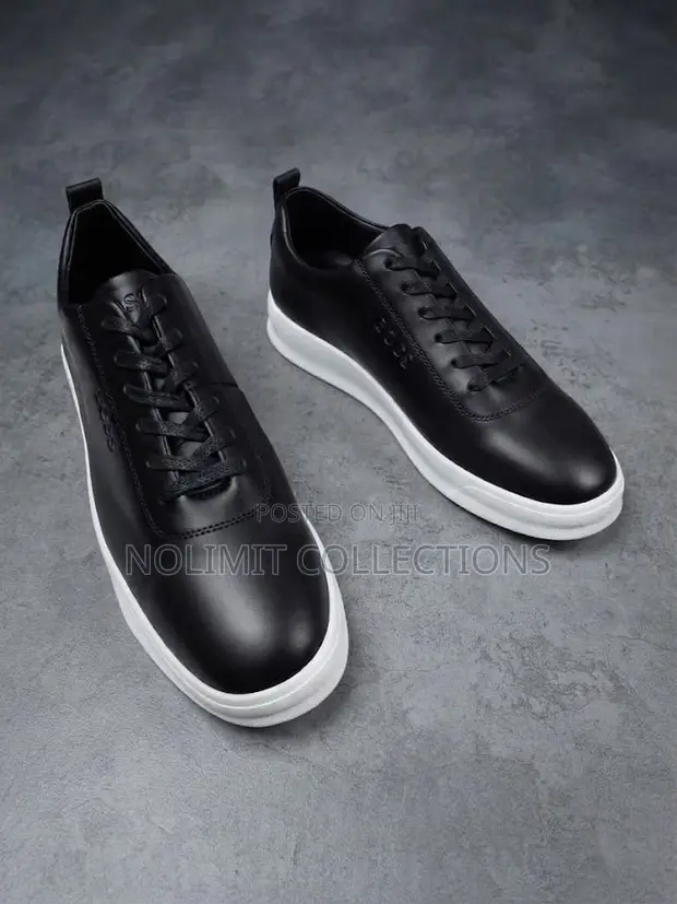 Boss Men's Black Leather Low Top Sneakers - 1