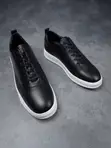 Boss Men's Black Leather Low Top Sneakers - 1