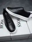 Boss Men's Black Leather Low Top Sneakers - 2