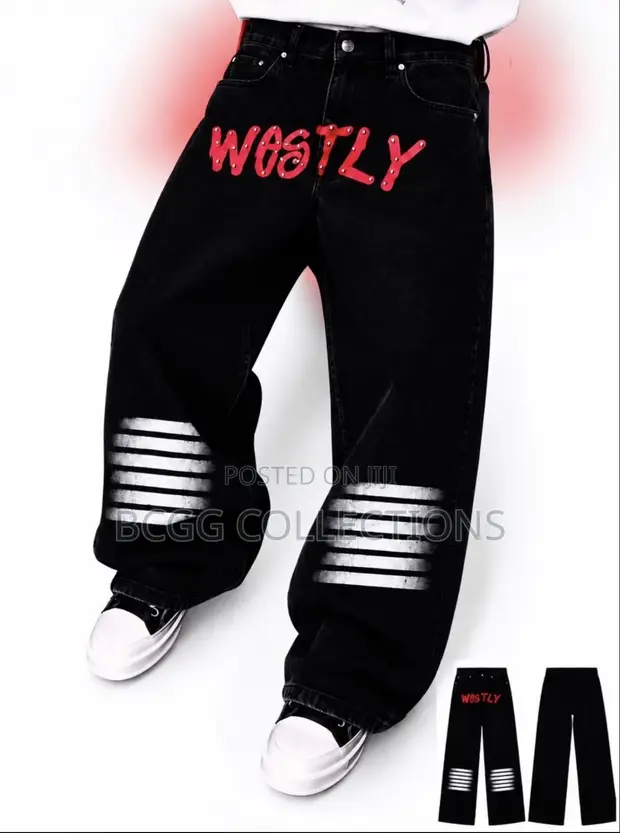 WOSTLY Designer Graphic Baggy Streetwear Denim Jeans - 1
