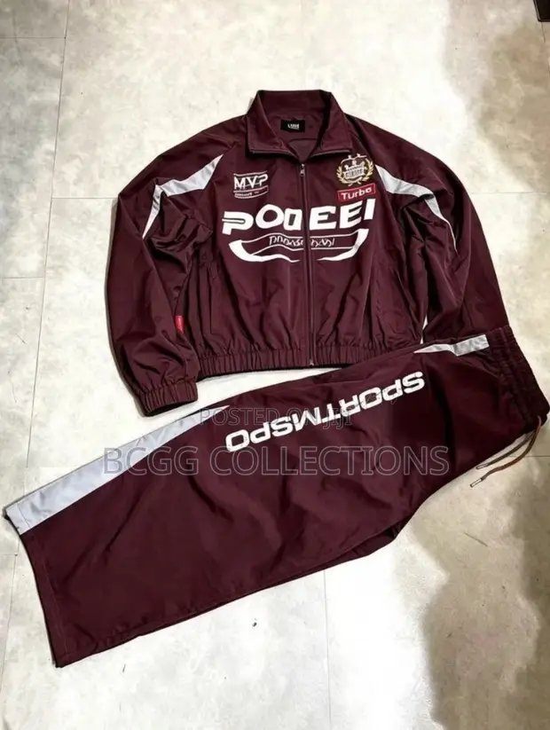 Designer Burgundy Graphic Windbreaker Tracksuit Set - 1