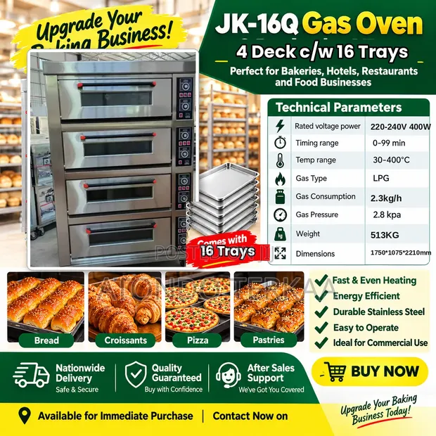 JK-16Q 4 Deck Gas Oven with 16 Trays - 1