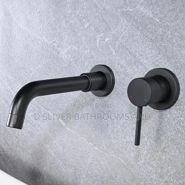 2-Piece Wall Mounted Basin Mixer Tap (Matt Black) - 1