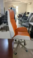 High-Back Ergonomic Executive Office Chair - Orange/White Leatherette - 1
