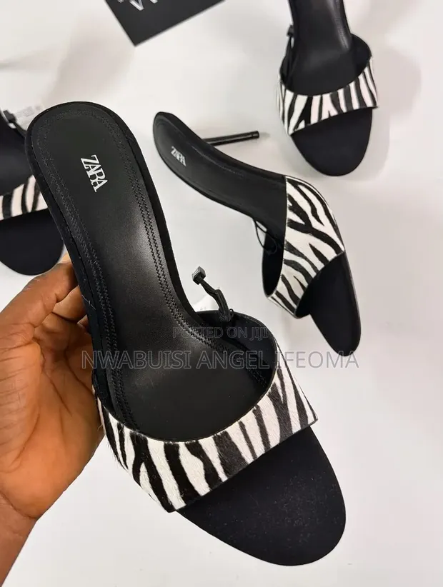 Zara Zebra Print Stiletto Mule Heels - 1