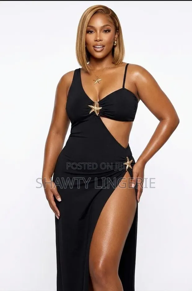 Stylish Swimdress with Side Slit - Black - 1